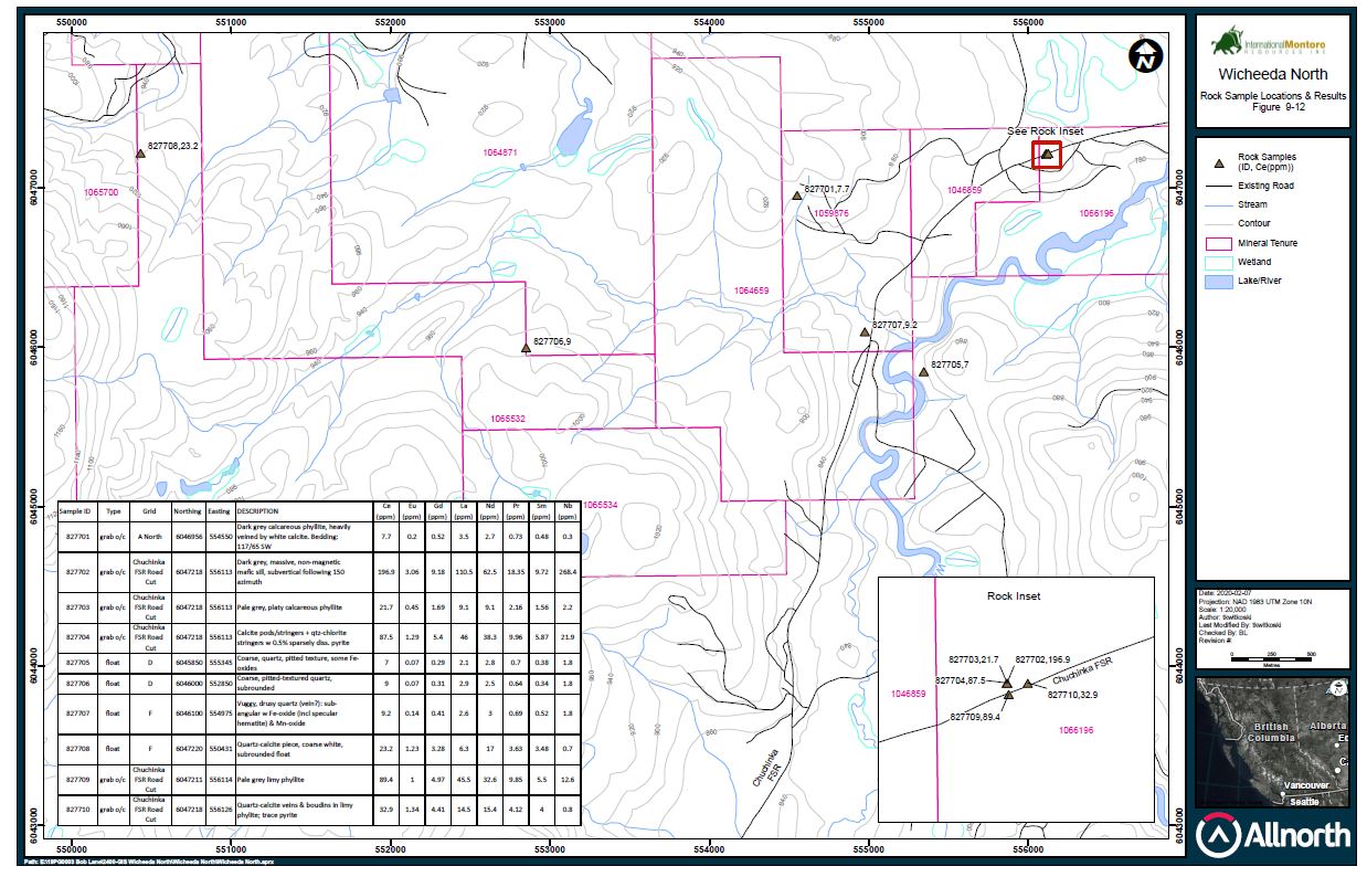 2019 Rock Sample Locations and Results 2 Power One Corp Wicheeda - BC