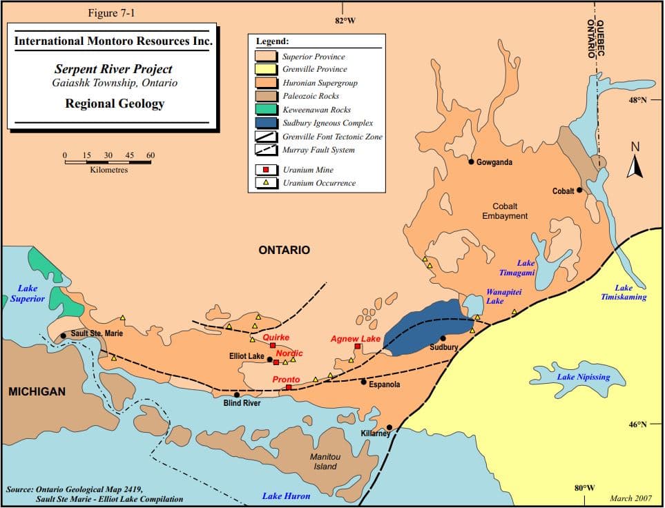 The location of these deposits and occurrences Power One Corp Pecors - ONT​