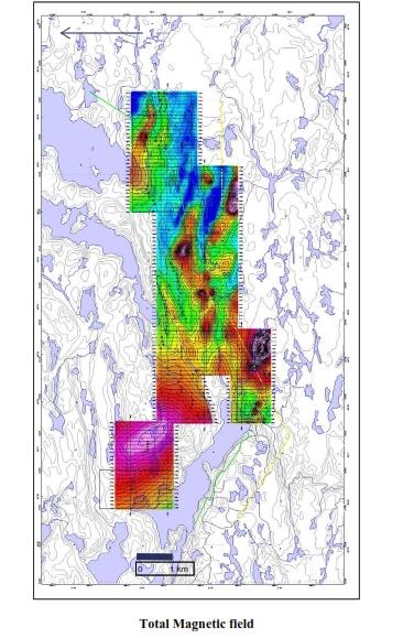 Total Magnetic field map modified after Geotech Power One Corp Pecors - ONT​